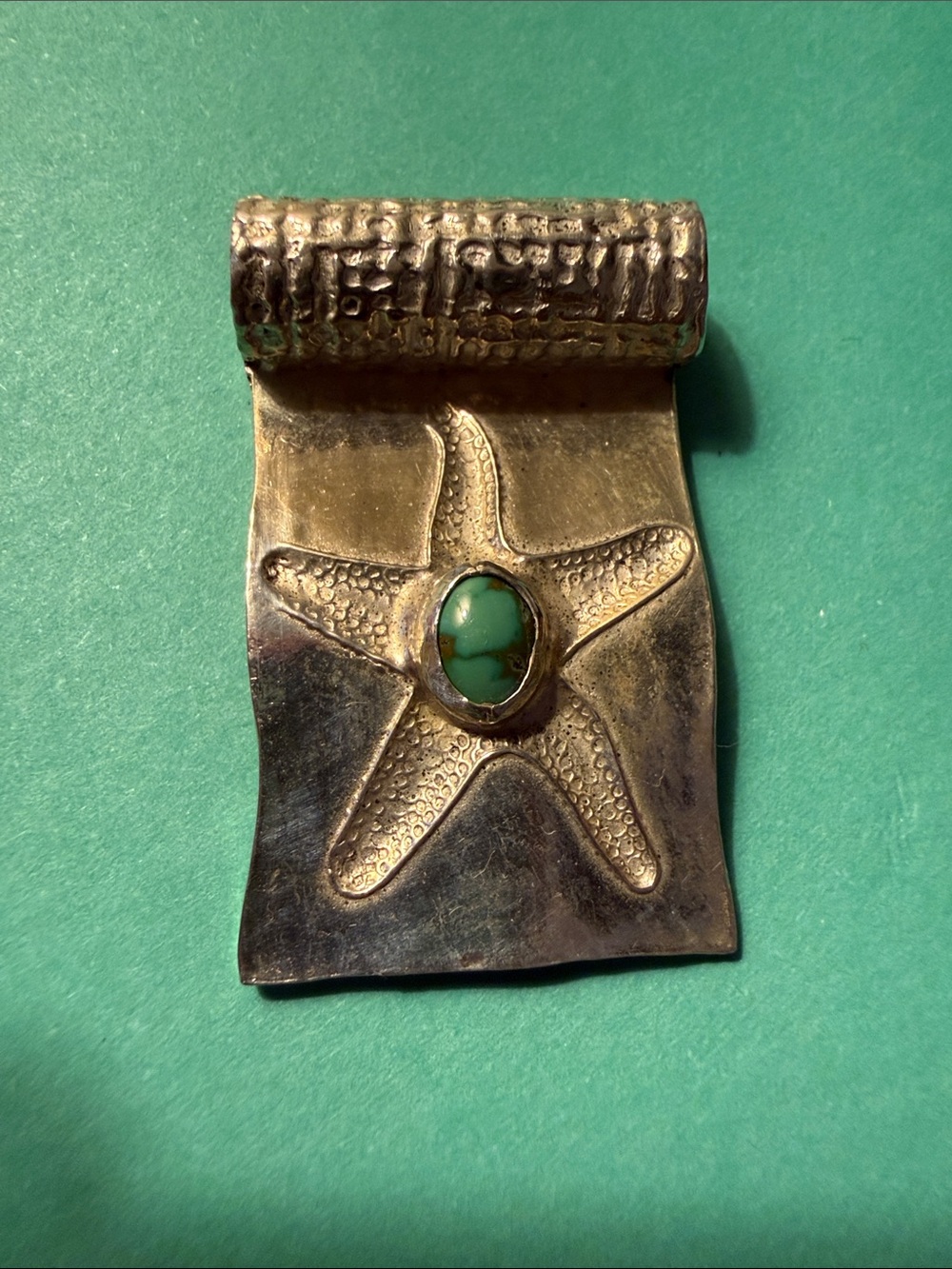 Sterling Silver Starfish Slide Pendant With Turquoise Accent